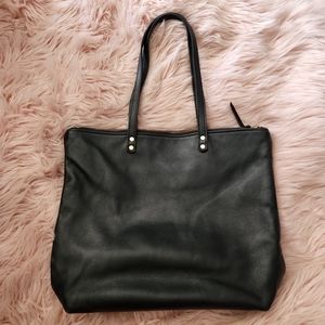 Umbrella Collective black pebbled leather fabric lined zipper top tote